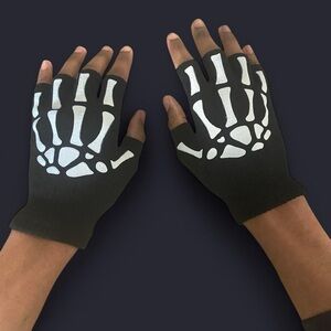 Gothic Black and white fingerless punk gloves with Skeleton arm Y2k Skater